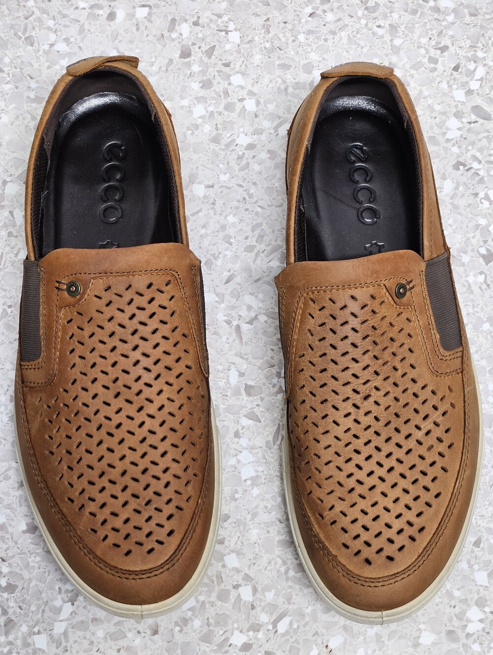ECCO 1963 Collin Perforated Leather Slip On Shoes Mens Size: 10 Brown Comfort - Picture 6 of 14